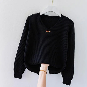 Getadme-Fashion Women Long Sleeve Knitted Sweaters Spring Autumn New Solid Slim V-Neck Korean Basic Casual Bottoming Pullovers Tops